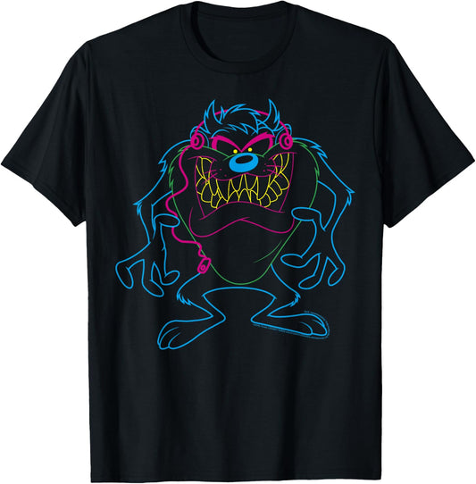Looney Tunes Taz Neon Outline T-Shirt - T-Shirt | Black