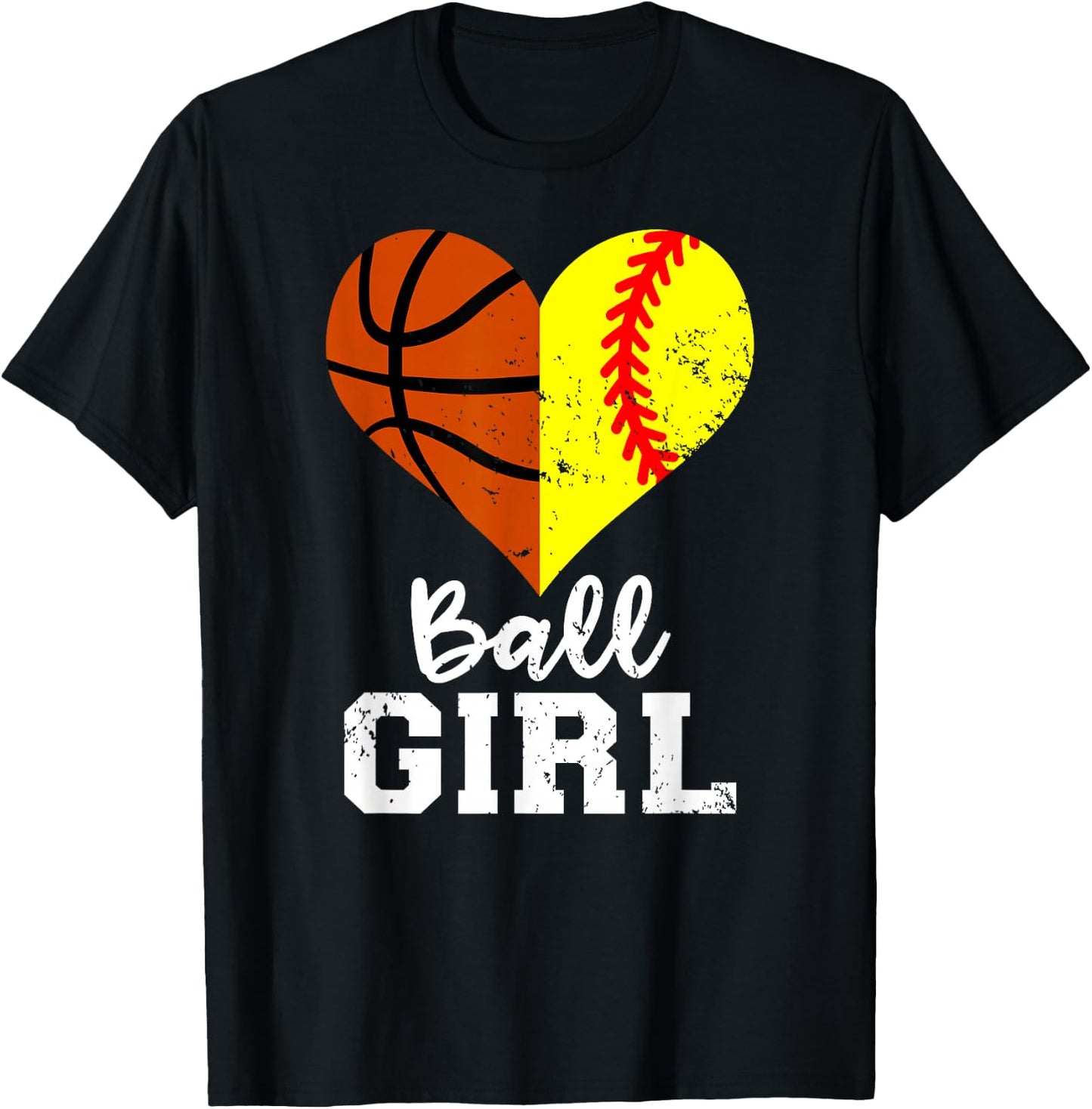 Ball Girl Heart Funny Softball Basketball Girl T-Shirt - T-Shirt | Black