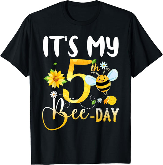 It's My 5th Bee Day - 5 Years Old Birthday Party Girl T-Shirt - T-Shirt | Black