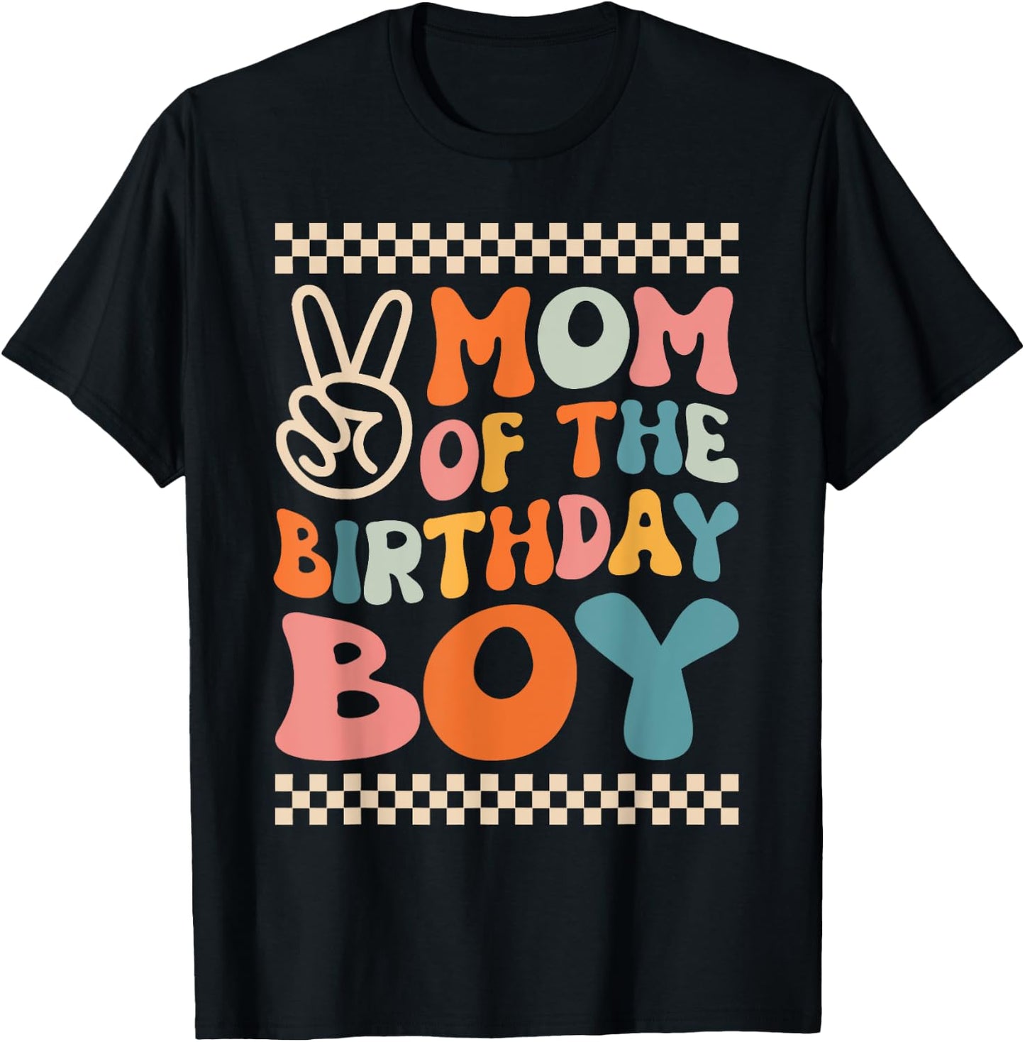 Mom Of The Birthday Boy Groovy Themed Family Fatching T-Shirt - T-Shirt | Black