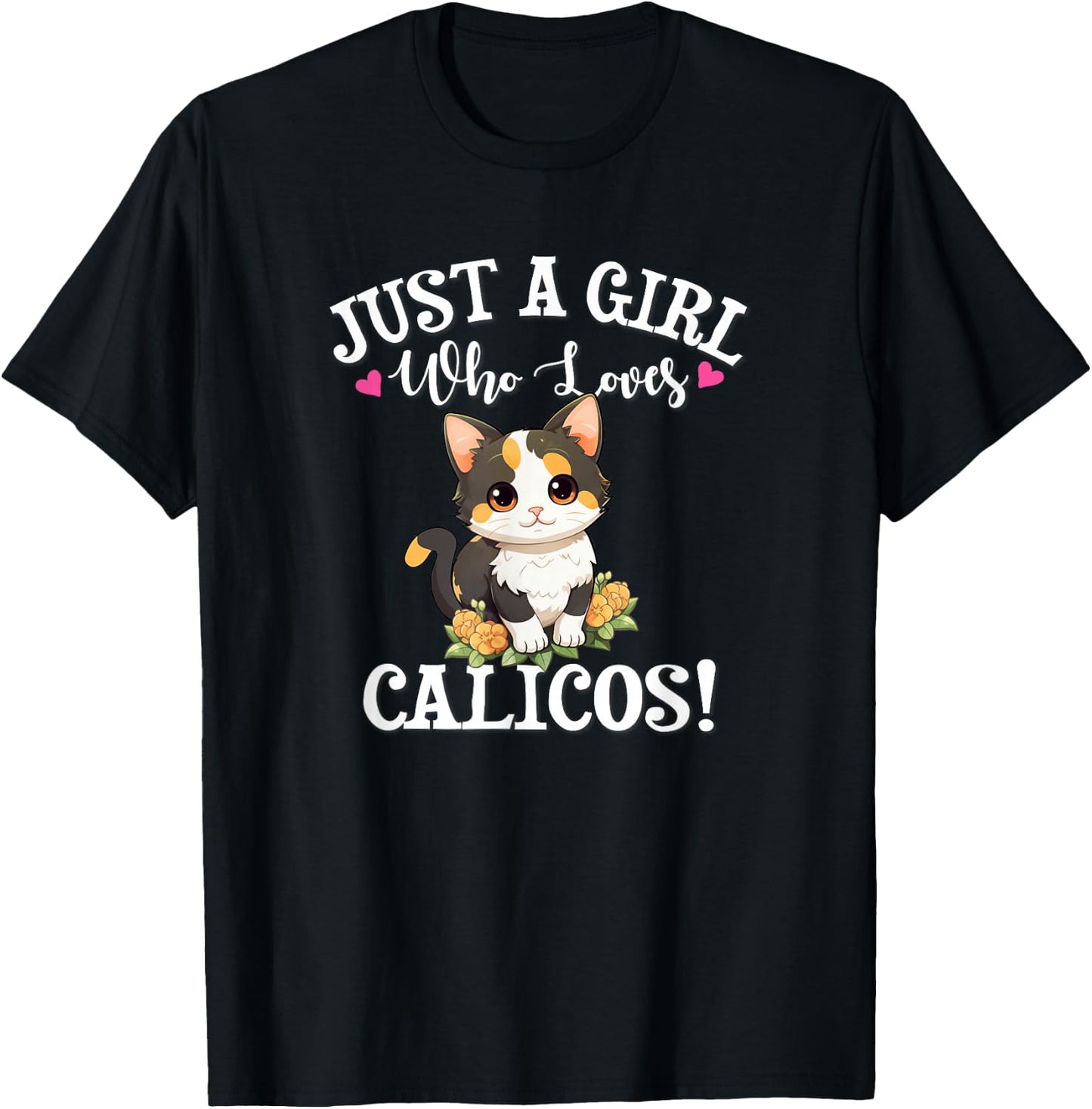 Kawaii Girl Who Loves Calico Cat Lover T-Shirt - T-Shirt | Black