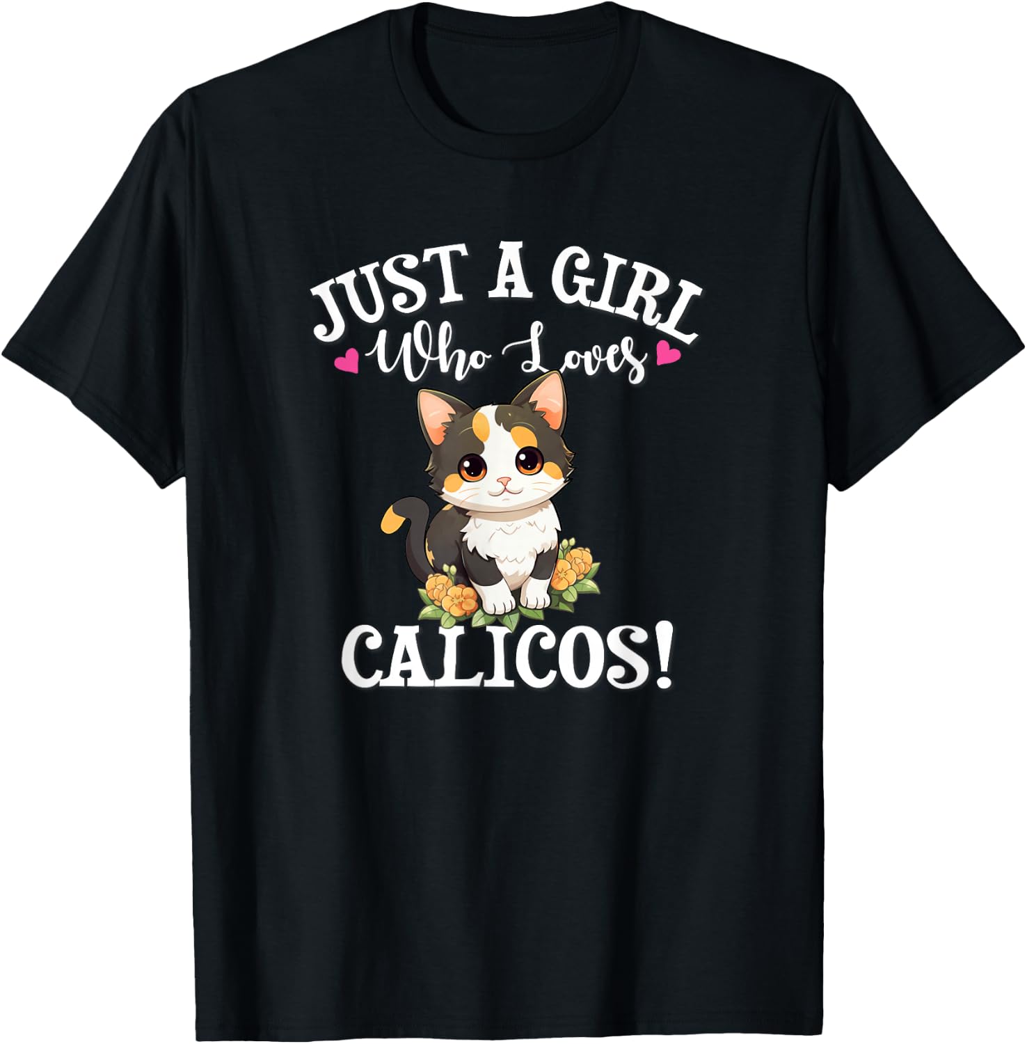 Kawaii Girl Who Loves Calico Cat Lover T-Shirt - T-Shirt | Black