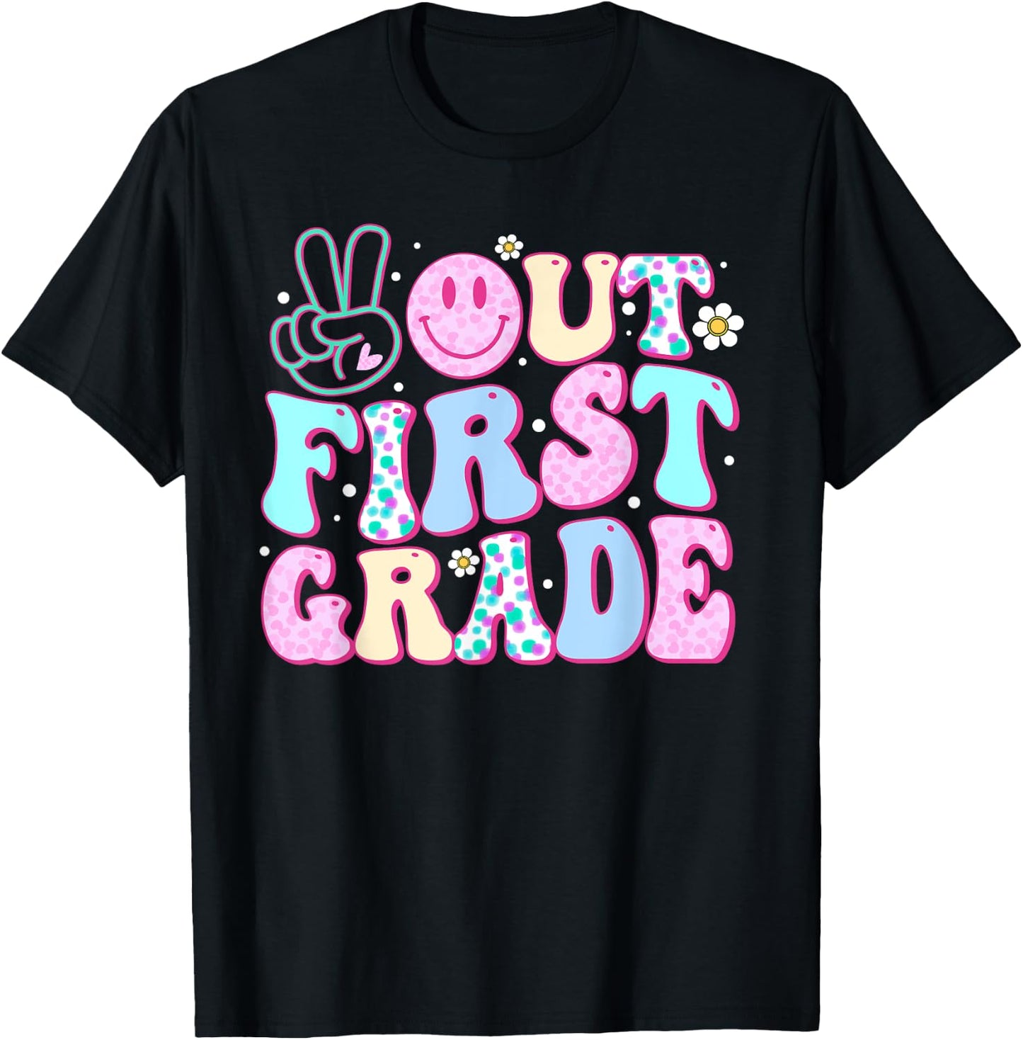 Peace Out First Grade Last Day Of School Groovy Boys Girls T-Shirt - T-Shirt | Black