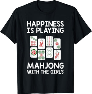 Funny Mahjong Gift Cool Happiness Is Playing Mahjong Girls T-Shirt - T-Shirt | Black
