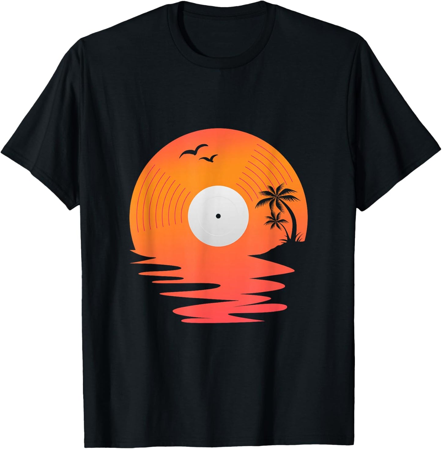 Vinyl Record Retro Disk Sea Beach Turntables Design For DJ T-Shirt - T-Shirt | Black