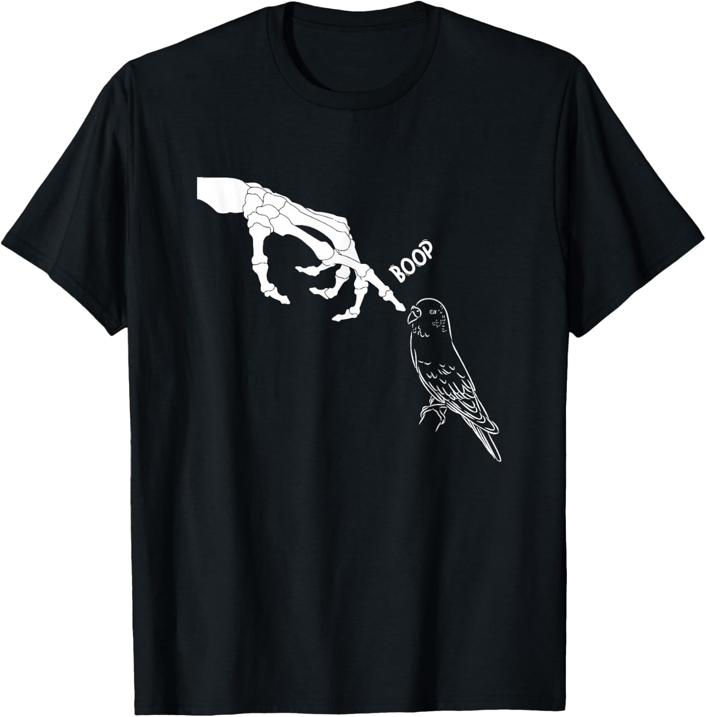 Budgie Skeleton Hand Boop Bird Spooky Halloween Budgerigar T-Shirt - T-Shirt | Black