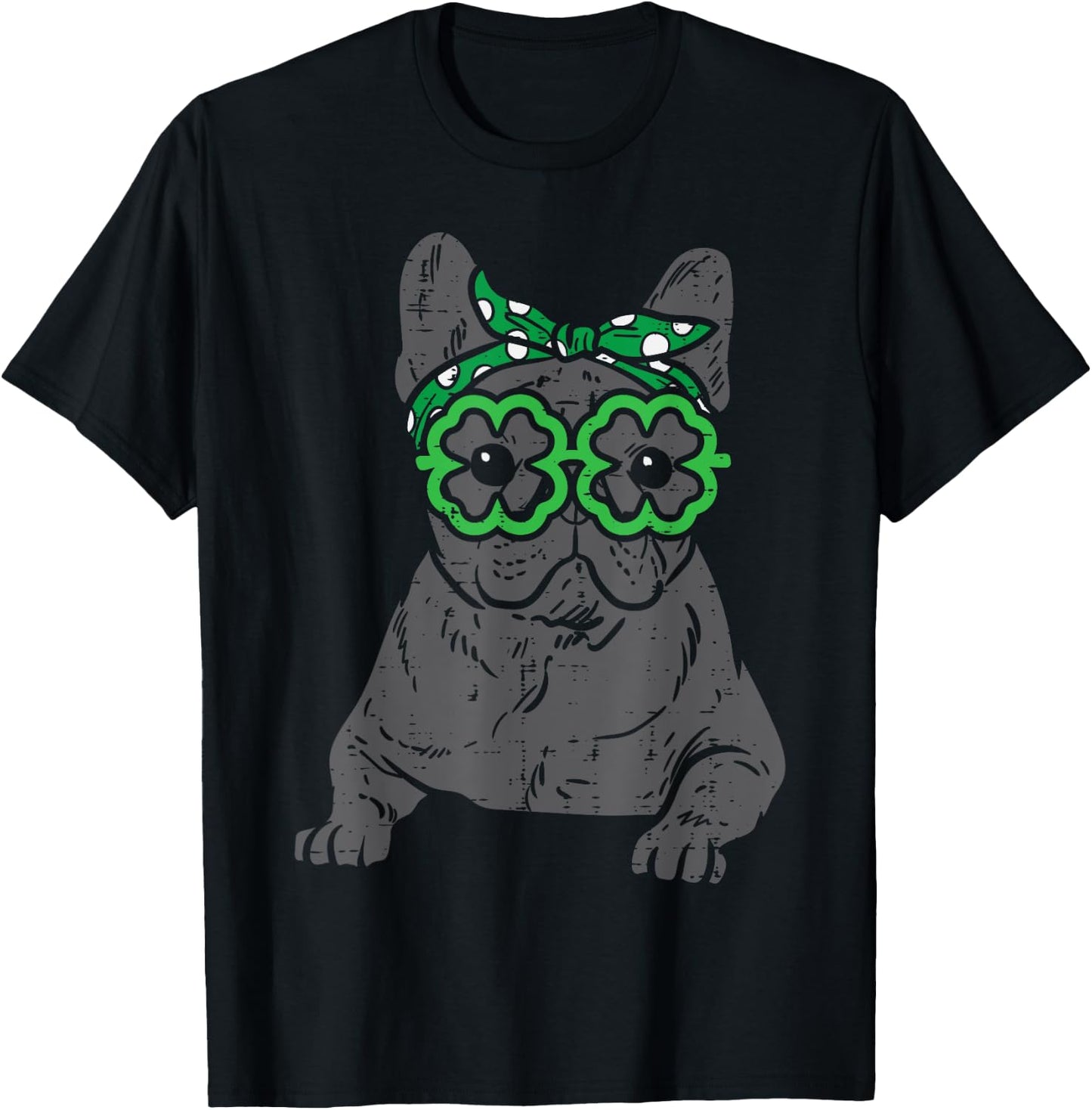 French Bulldog Shamrock Glasses St Patricks Day Dog Gift Men Women Kids T-Shirt - T-Shirt | Black
