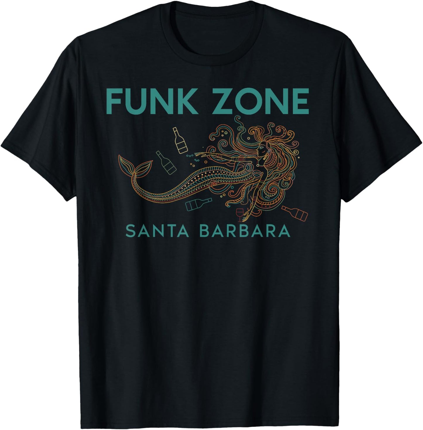 Funk Zone Santa Barbara Wine Drinking Mermaid T-Shirt - T-Shirt | Black