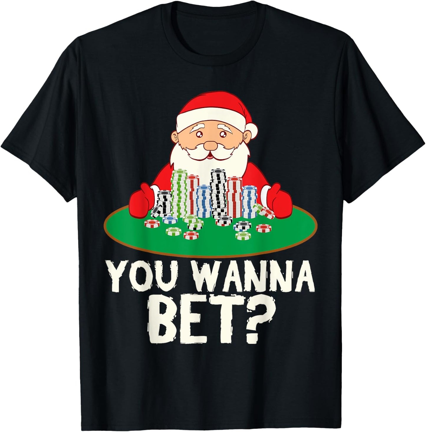 Santa Bet Casino Royal Flush Card Christmas T-Shirt - T-Shirt | Black