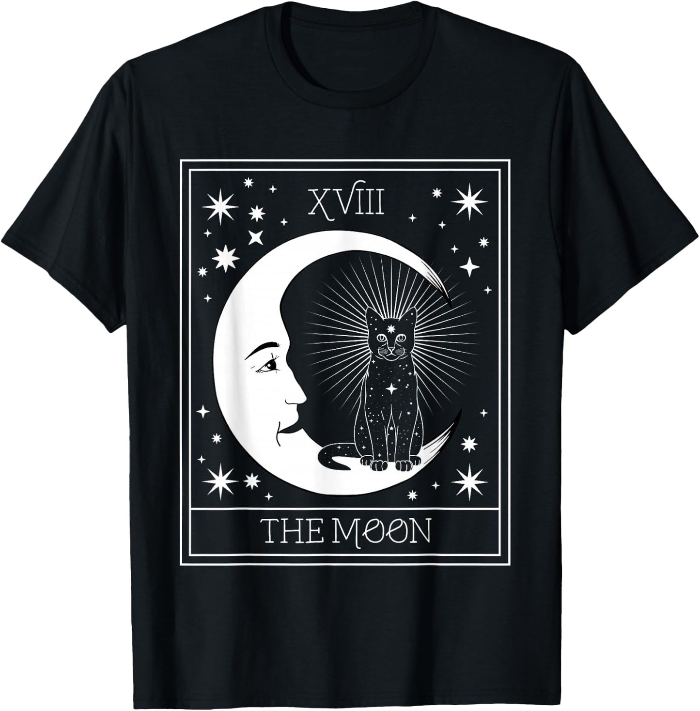 Tarot Card Crescent Moon and Black Cat Cosmic Graphic T-Shirt - T-Shirt | Black