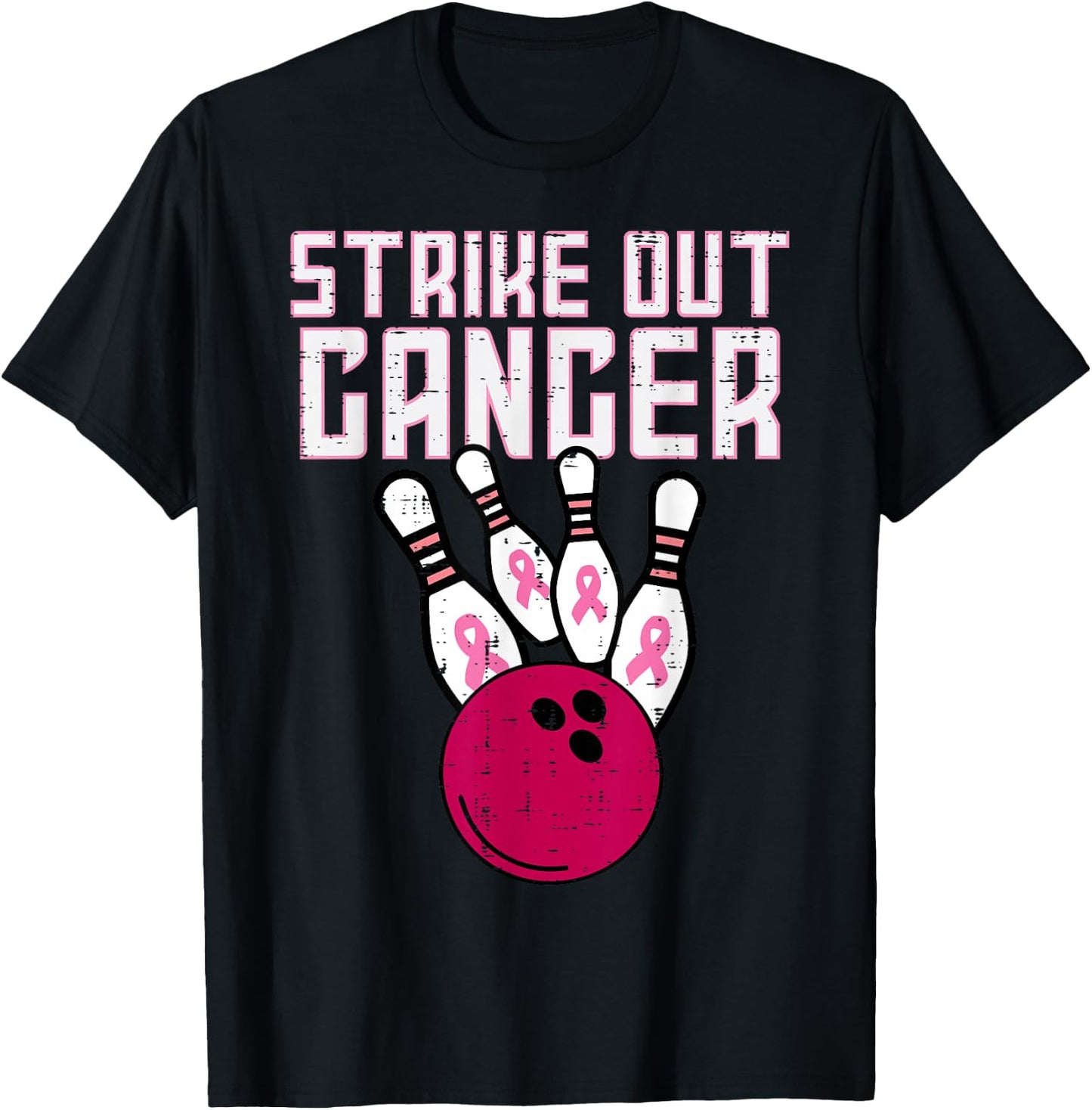 Strike Out Breast Cancer Bowling Awareness Men Women Kids T-Shirt - T-Shirt | Black