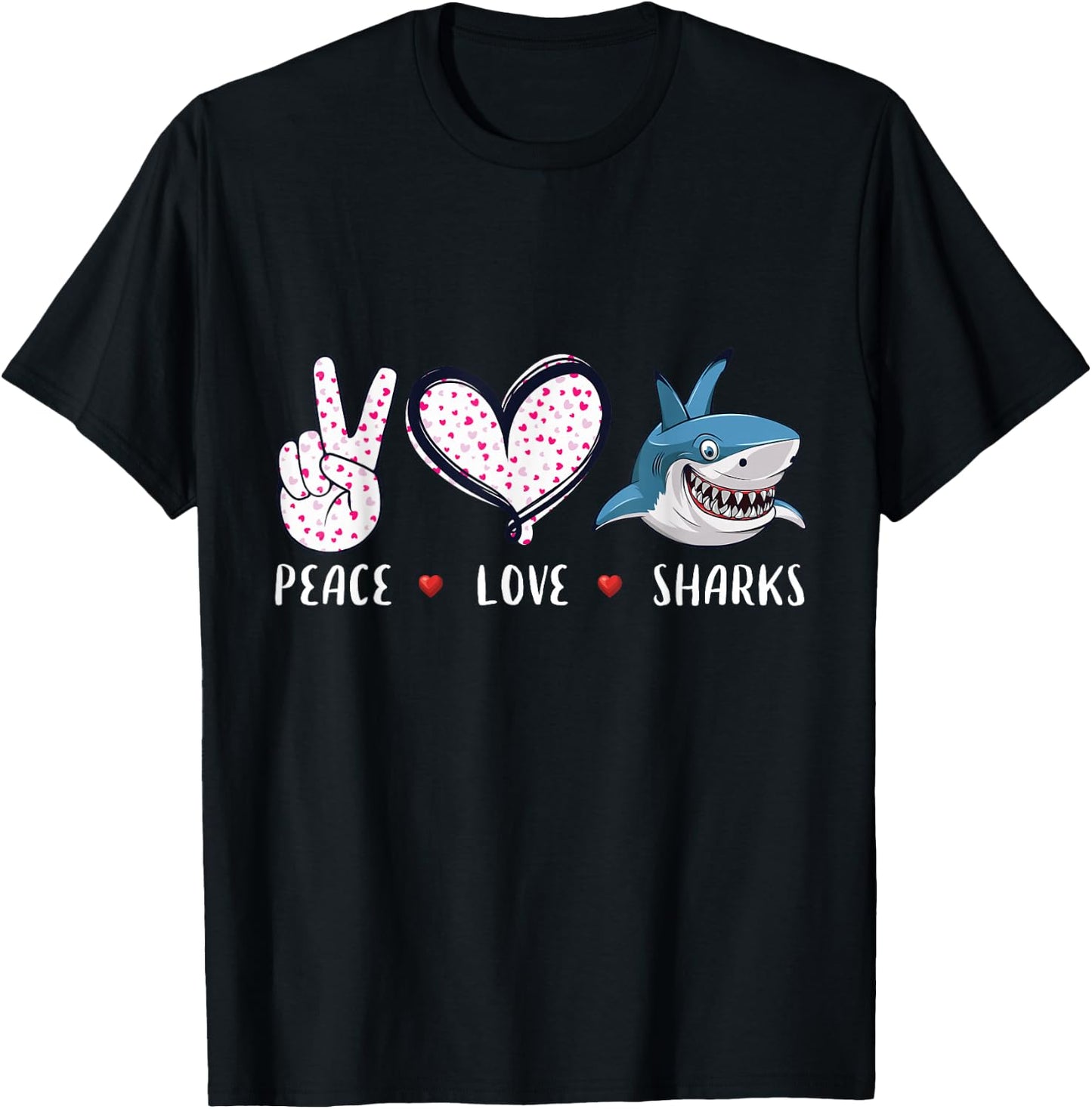 Peace Love Sharks Kids Boys Girls Men Women Gifts T-Shirt - T-Shirt | Black