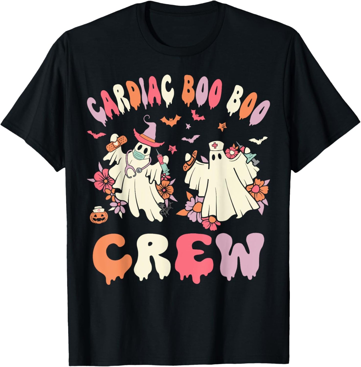Cardiac Boo Crew Ghost Cardiology Nurse Halloween Women T-Shirt - T-Shirt | Black