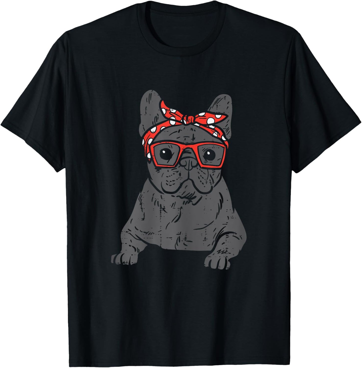 French Bulldog Polka Dot Headband Bandana Frenchie Dog Gift Women Kids T-Shirt - T-Shirt | Black