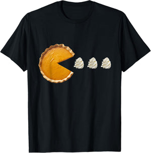 Pumpkin Pie Eating Running Whipped Cream Thanksgiving Day T-Shirt - T-Shirt | Black
