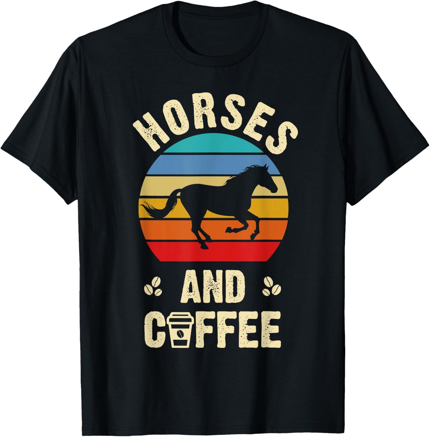 I like Horses & Coffee Funny vintage Pet theme lover T-Shirt - T-Shirt | Black