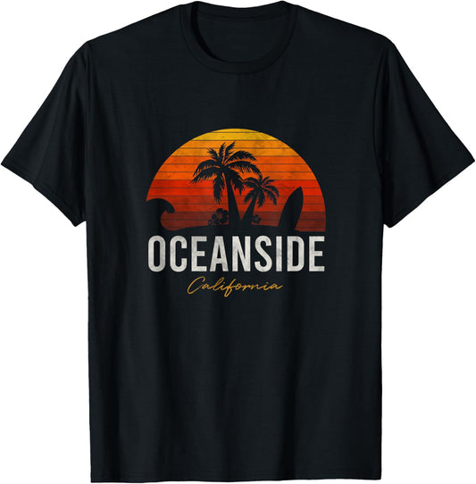 Oceanside Beach California Palms Vacation Surf Sundown T-Shirt - T-Shirt | Black