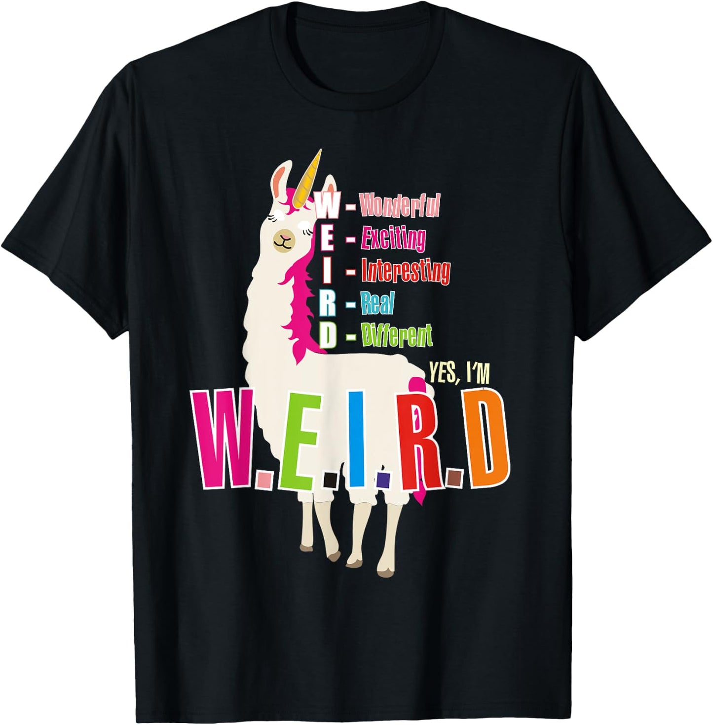 Yes I'm WEIRD Llamacorn Funny Cute Llama Unicorn T-Shirt - T-Shirt | Black