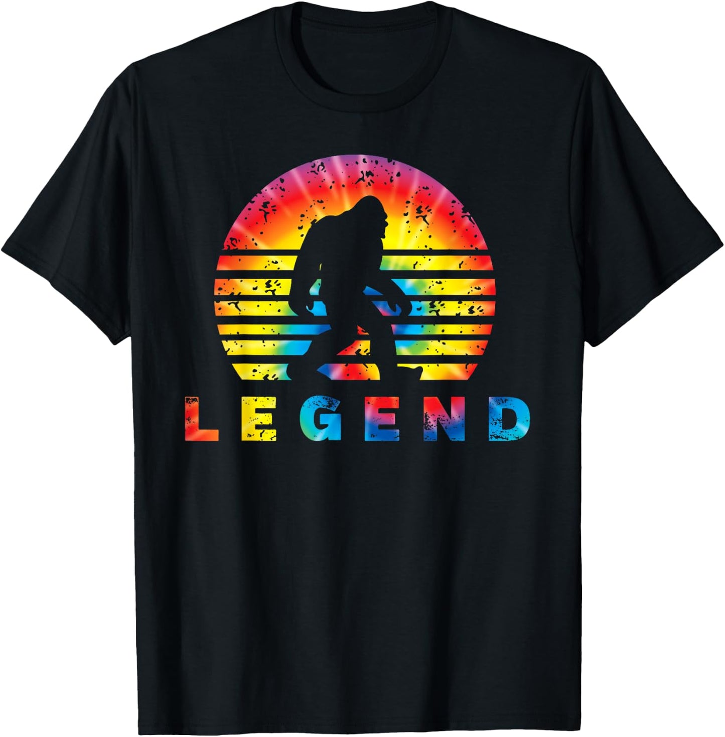 Tie Dye Retro Bigfoot Legend Silhouette T-Shirt - T-Shirt | Black