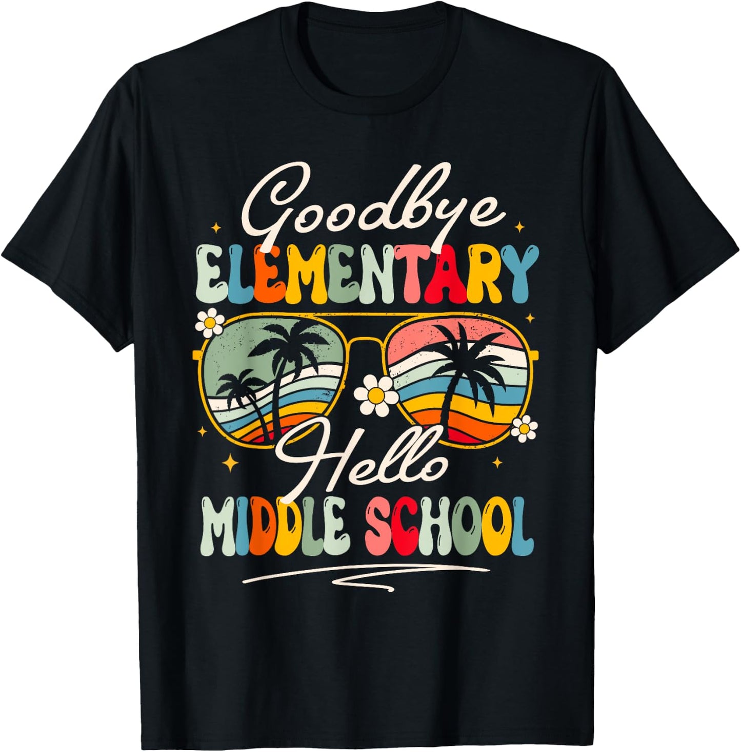 Groovy Goodbye Elementary Hello Middle School Summer Student T-Shirt - T-Shirt | Black