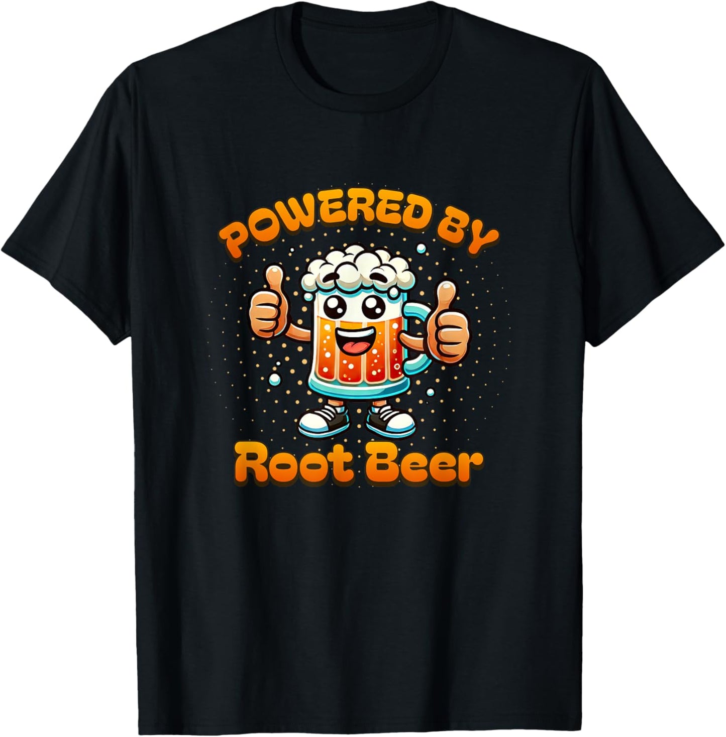 Fun Powered by Root Beer Cartoon Graphic T-Shirt - T-Shirt | Black