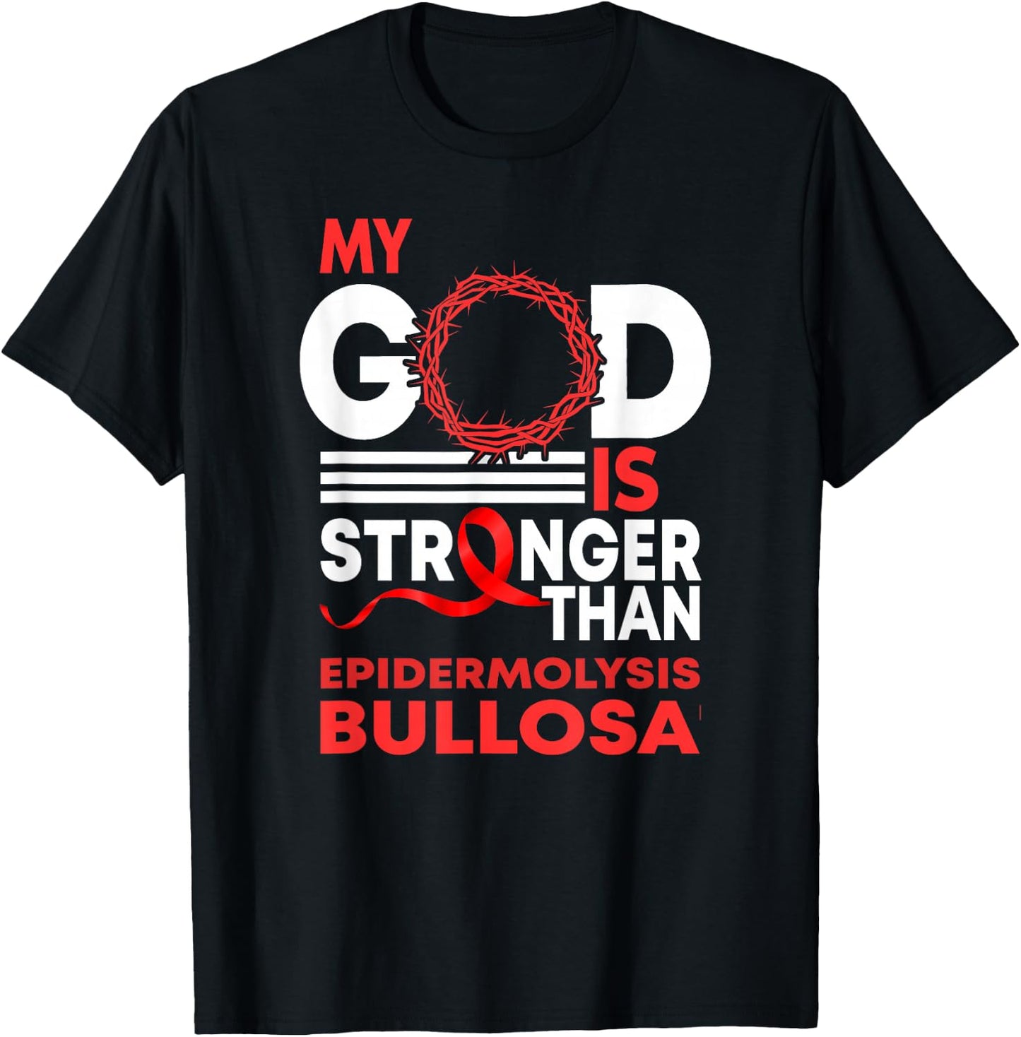 My God Stronger Than Epidermolysis Bullosa Awareness Ribbon T-Shirt - T-Shirt | Black