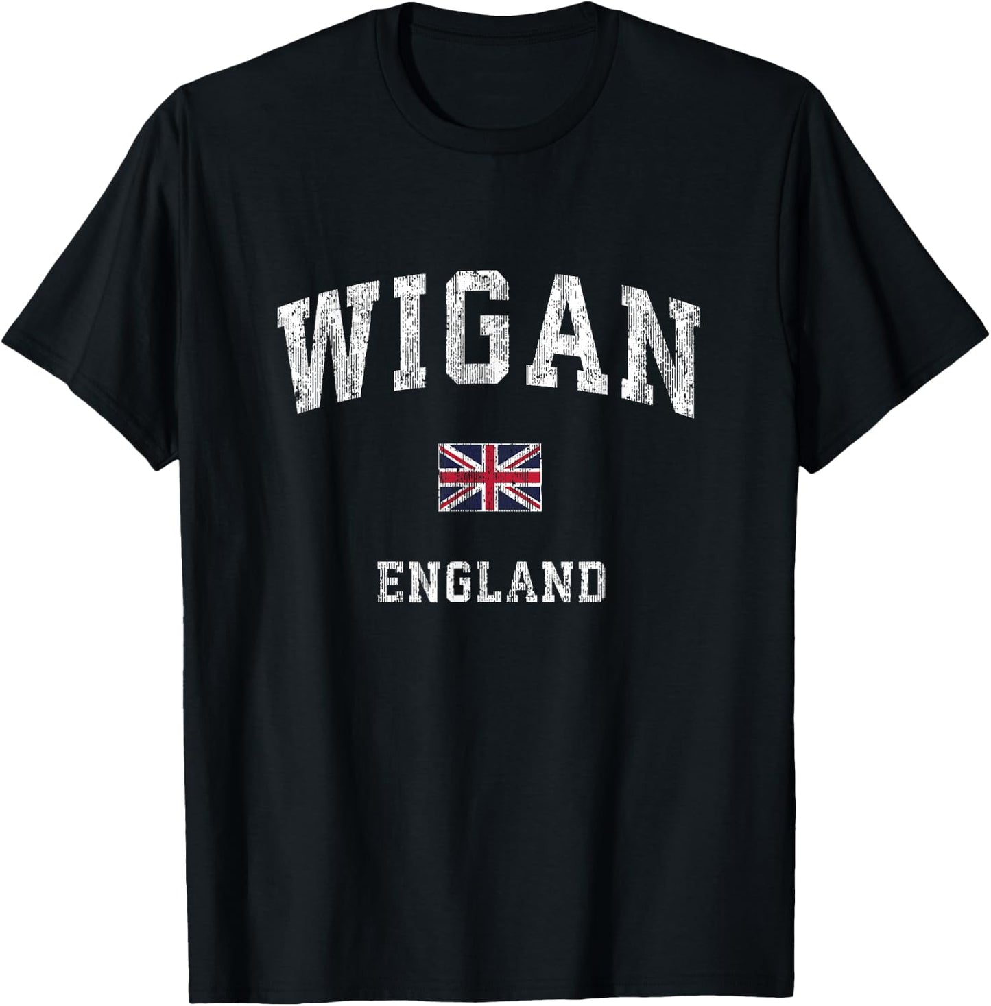 Wigan England Vintage Athletic Sports Design T-Shirt - T-Shirt | Black