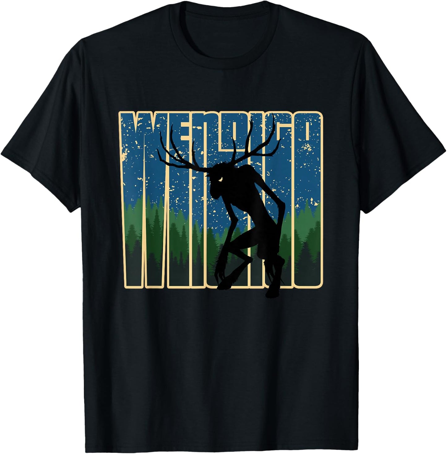 Retro Wendigo - Original Skinwalker Cryptid Spirit Artwork T-Shirt - T-Shirt | Black