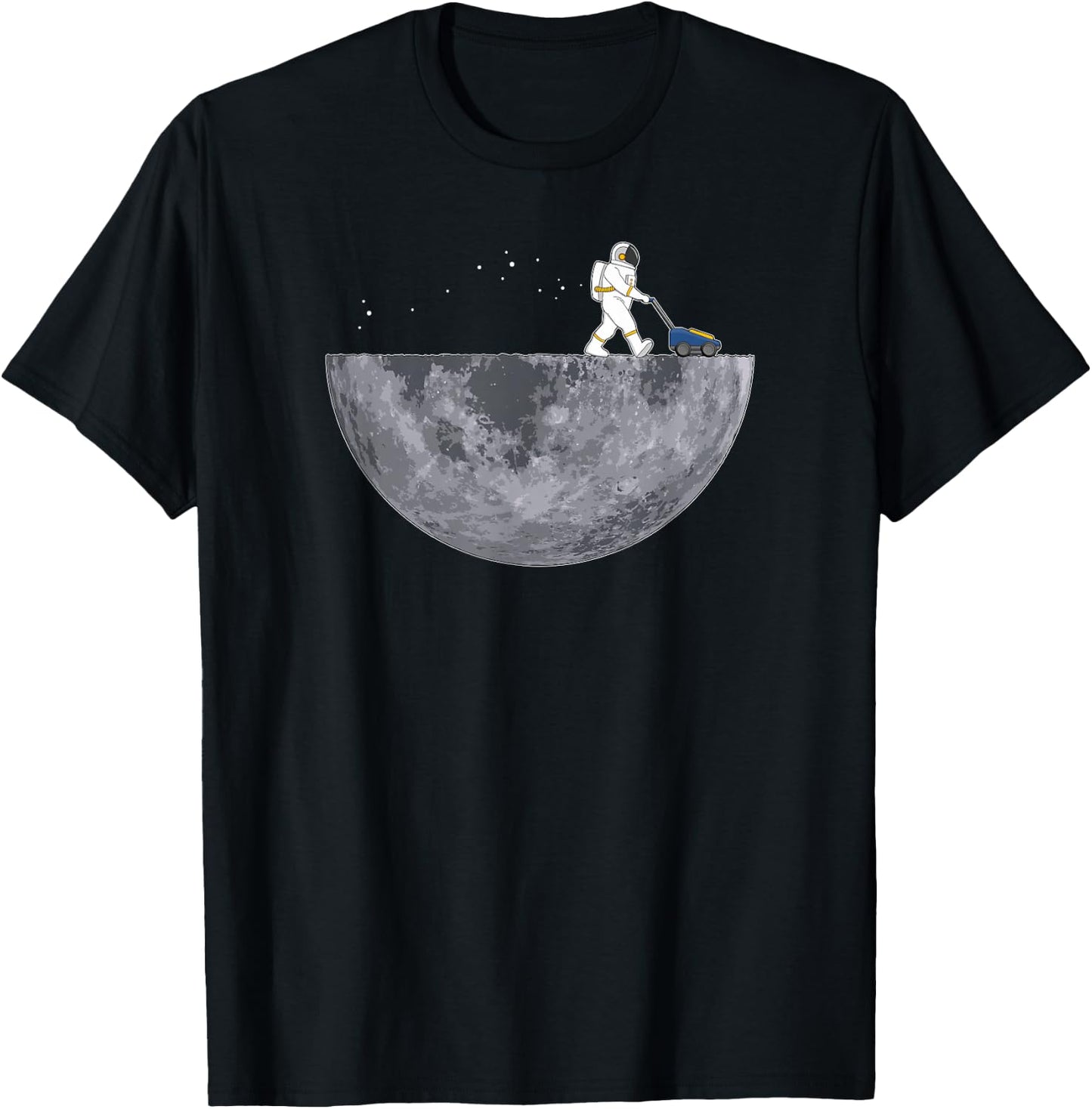 Astronaut With Lawnmower - Moon Landing Planet Funny T-Shirt - T-Shirt | Black