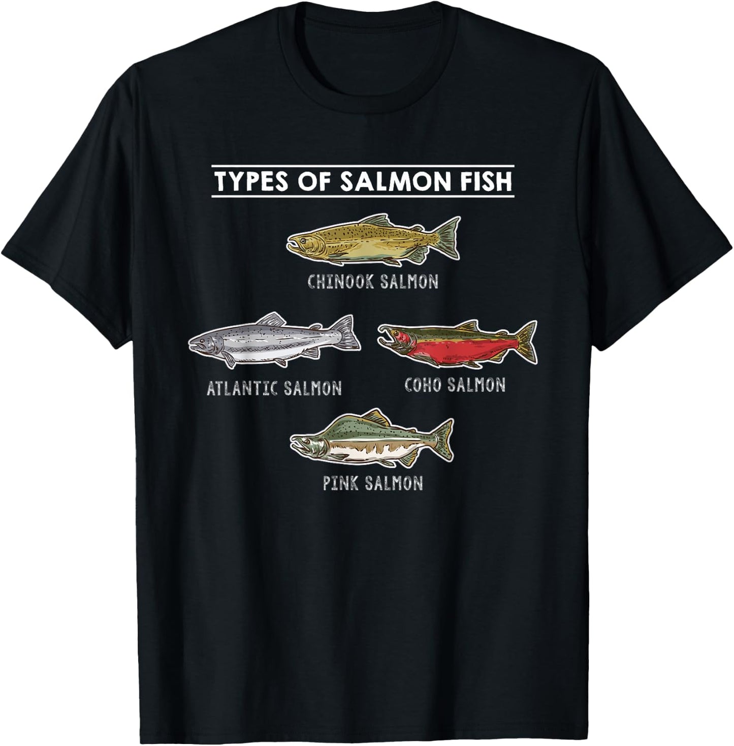 Types of Salmon Fish for Salmon Fishing T-Shirt - T-Shirt | Black