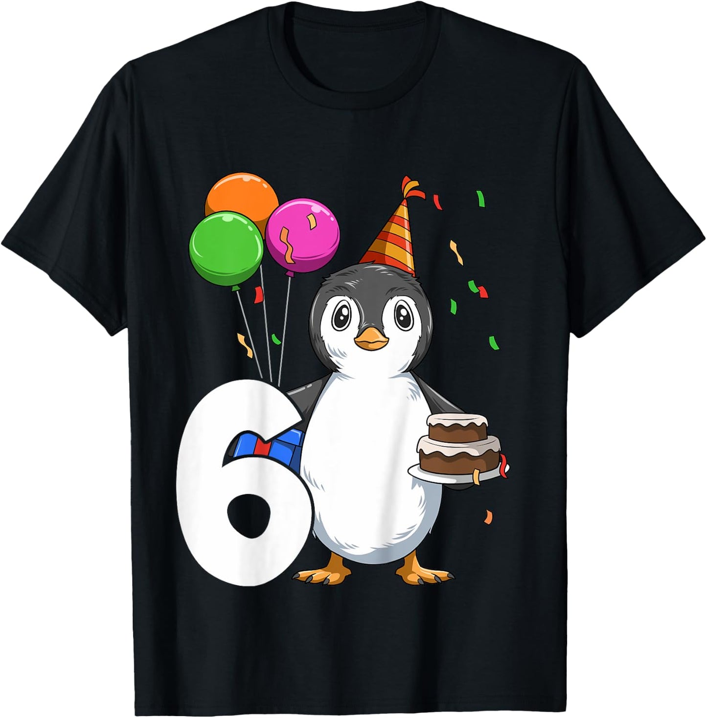 Penguin Birthday 6 Penguin 6th Birthday Outfit Penguin Party T-Shirt - T-Shirt | Black