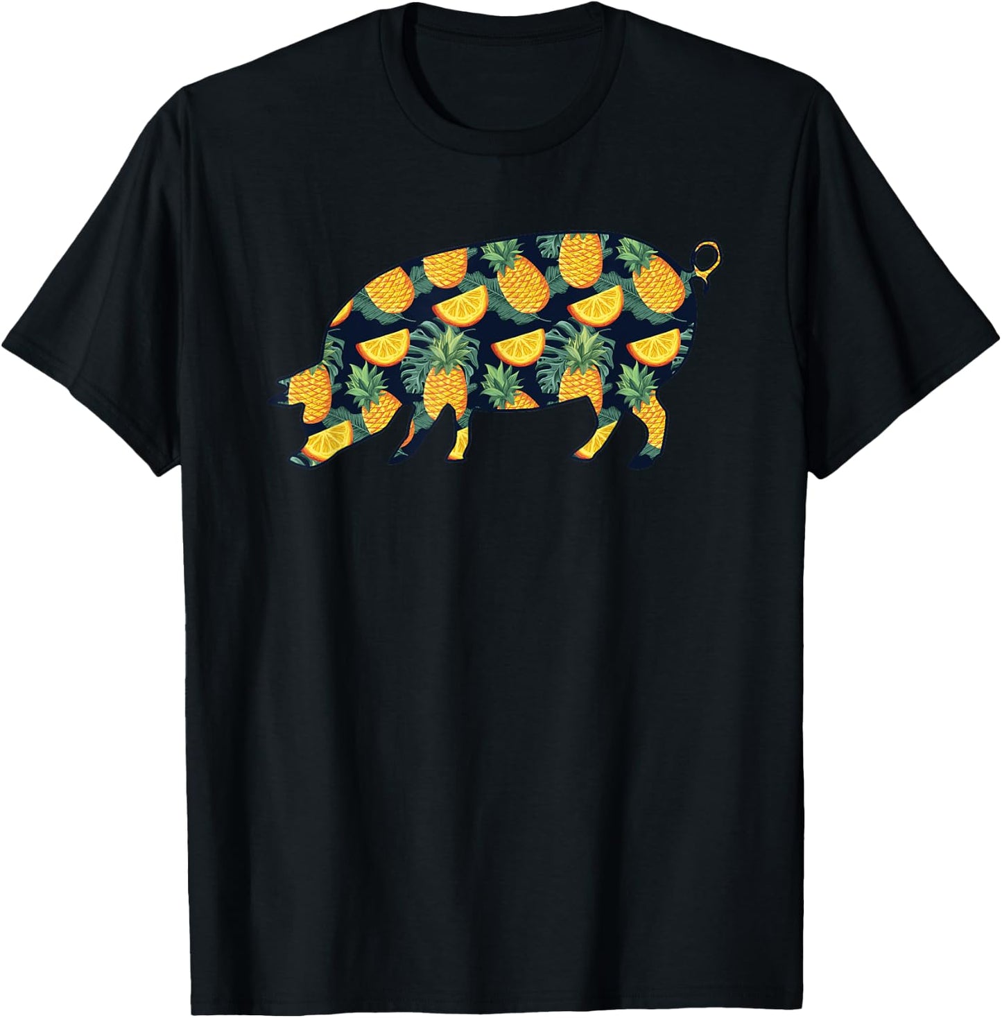 Pineapple Hawaiian Pig Women Men Print Boar Pork Girl Gift T-Shirt - T-Shirt | Black