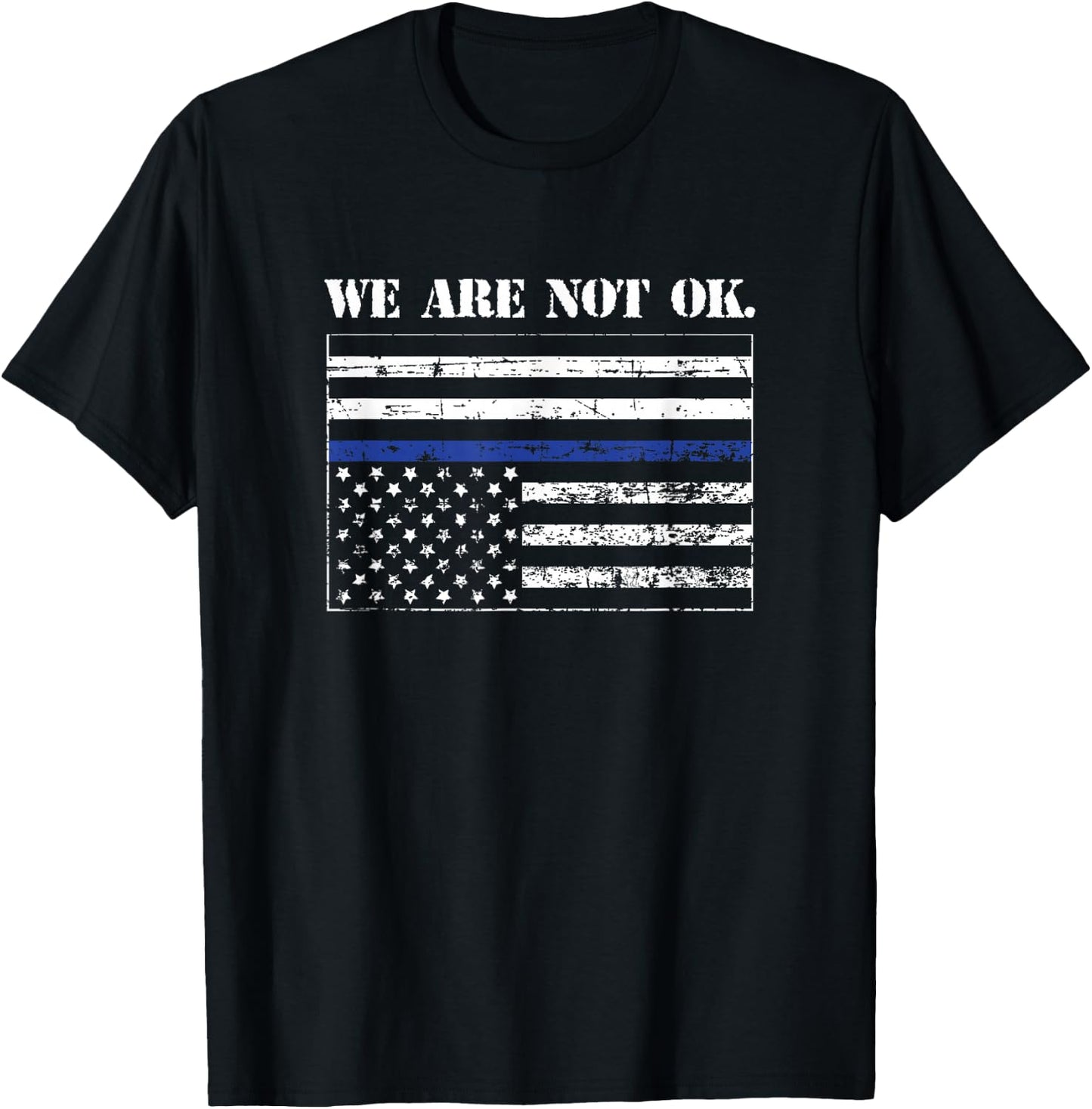 Upside Down Blue Line Flag in Distress T-Shirt - T-Shirt | Black