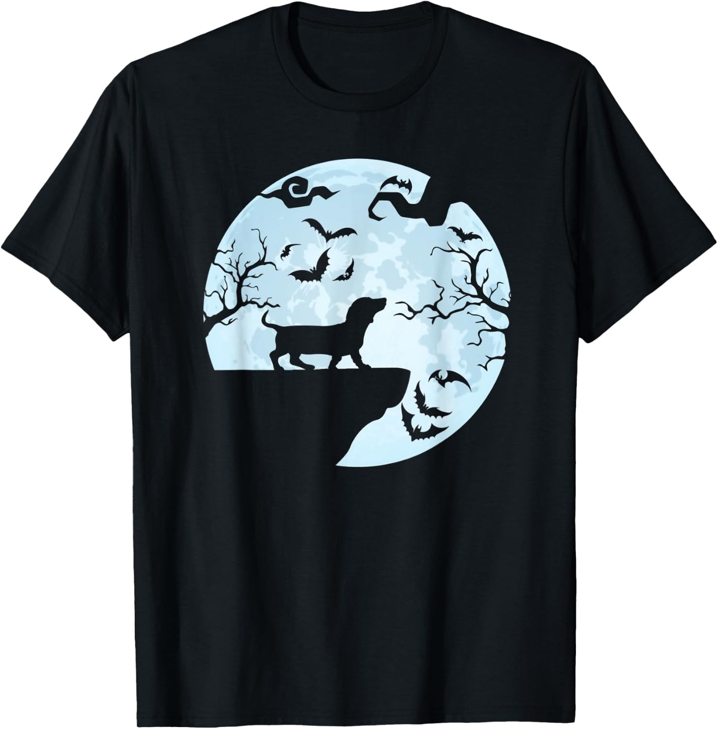 Dachshund And Moon Halloween For Dachshund Lovers T-Shirt - T-Shirt | Black