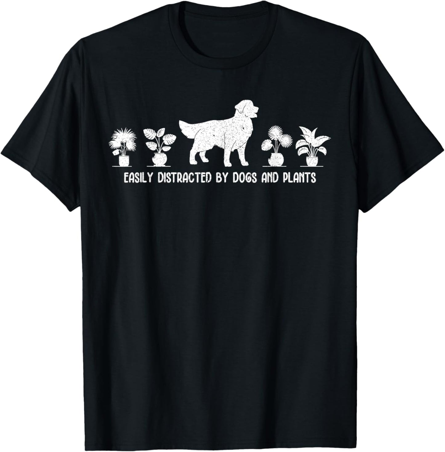 Easily Distracted By Dogs and Plants Funny Plant Dog Lover T-Shirt - T-Shirt | Black