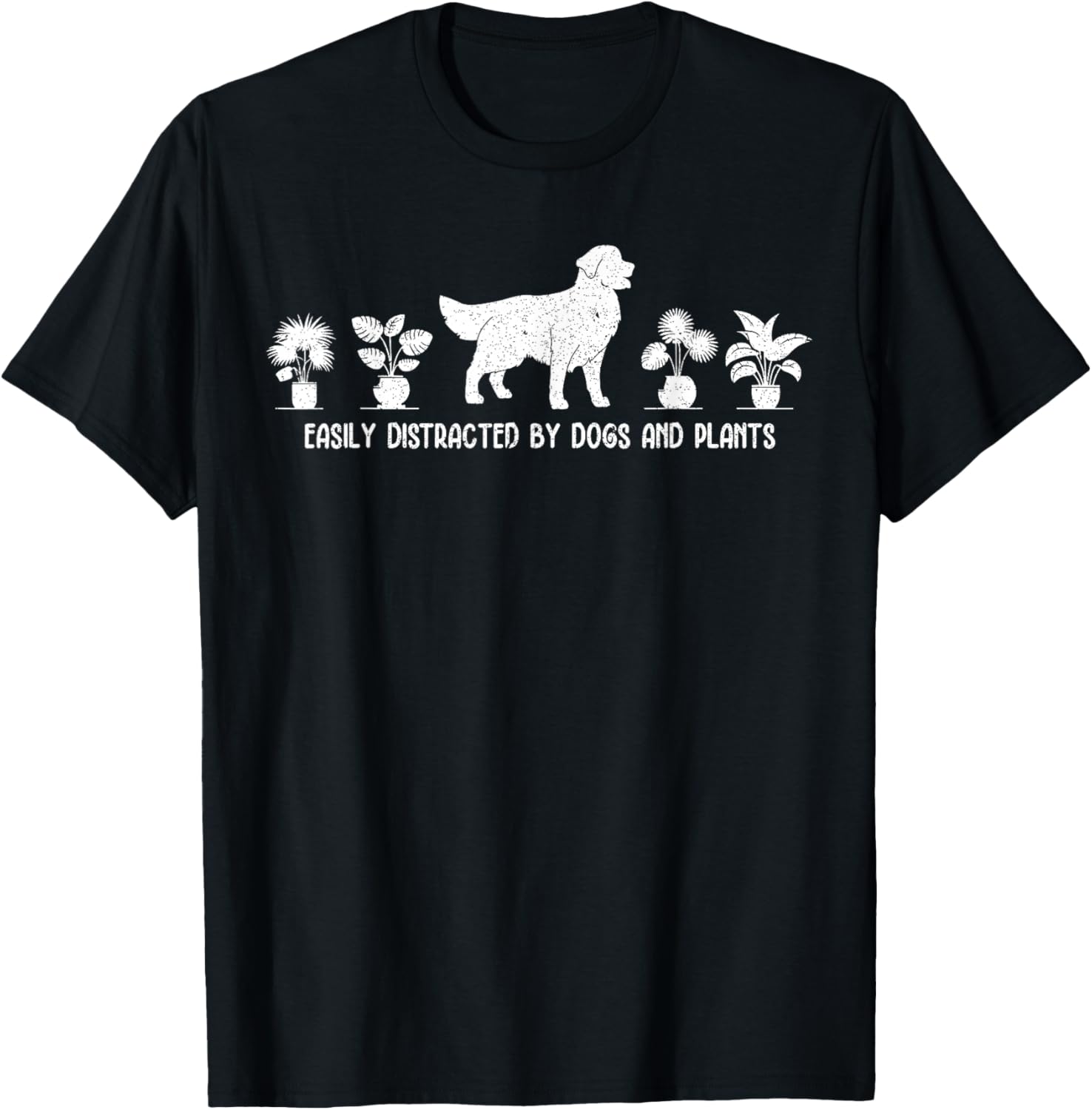 Easily Distracted By Dogs and Plants Funny Plant Dog Lover T-Shirt - T-Shirt | Black