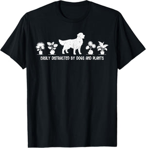 Easily Distracted By Dogs and Plants Funny Plant Dog Lover T-Shirt - T-Shirt | Black