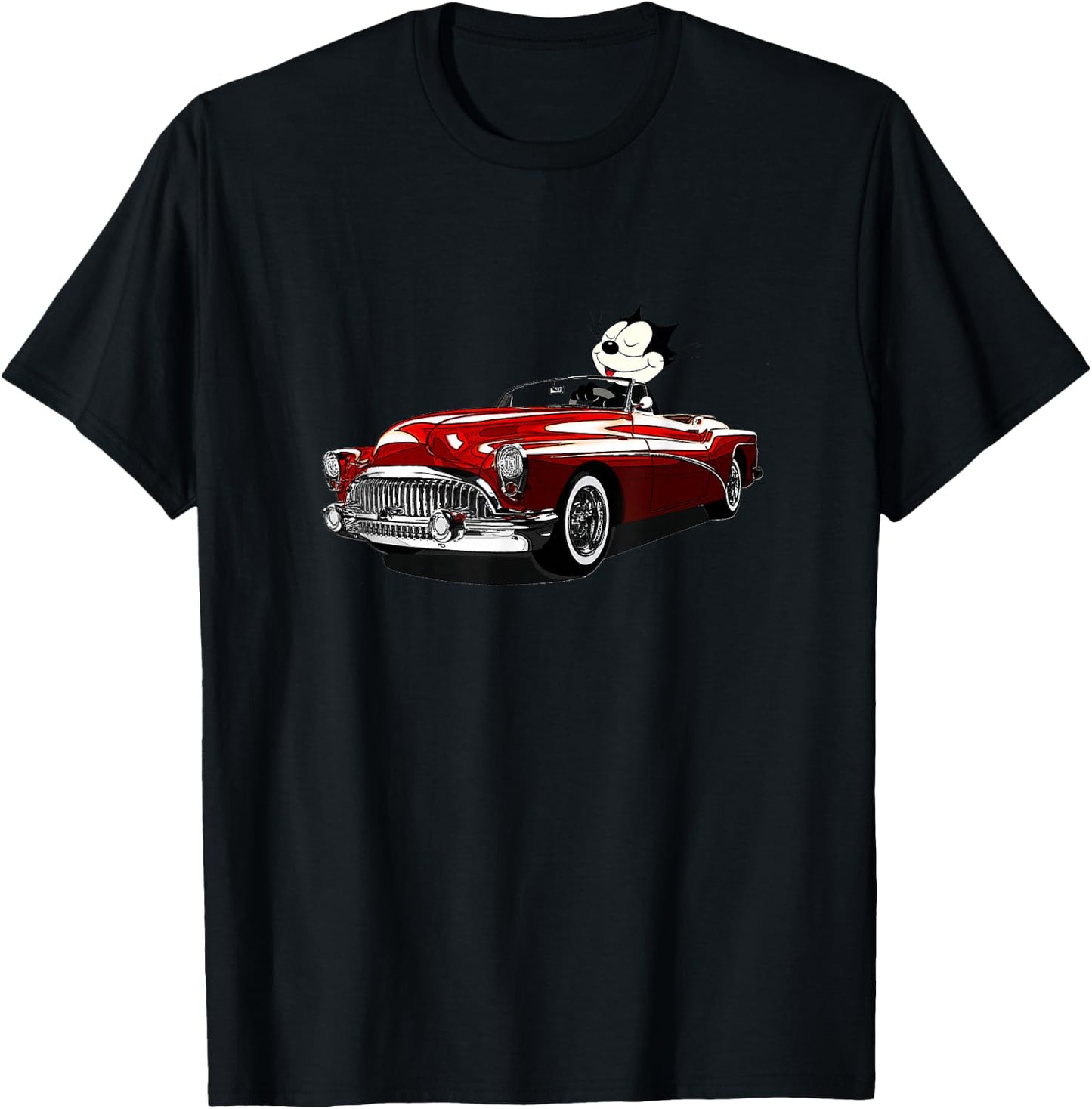 Felix Old-Skool Cat Drives Retro Red Lowrider Convertible T-Shirt - T-Shirt | Black