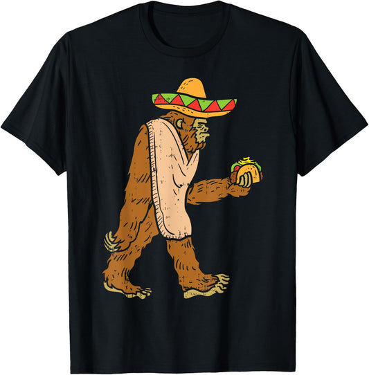 Mexican Bigfoot Sombrero Taco El Squatcho Fun Cinco De Mayo T-Shirt - T-Shirt | Black