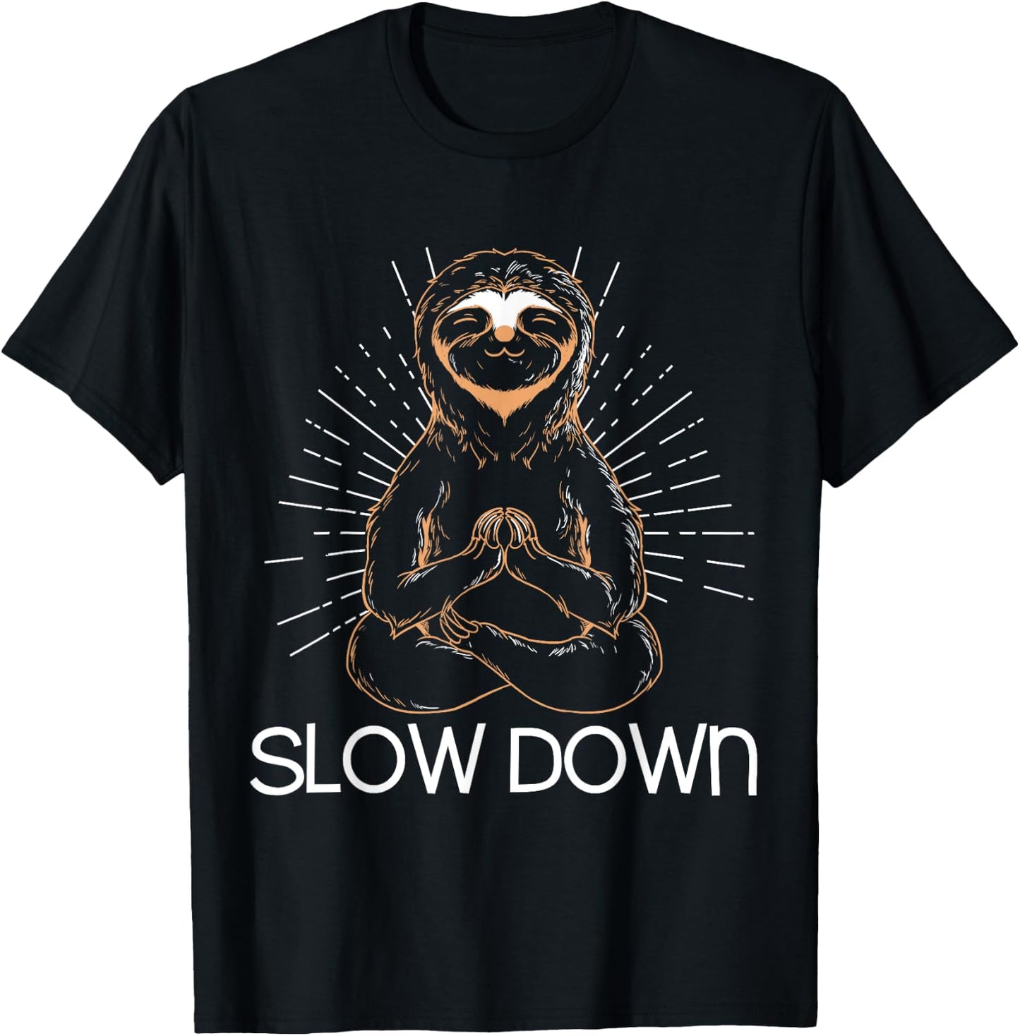 Meditating Sloth Slow Down Funny Yoga T-Shirt - T-Shirt | Black