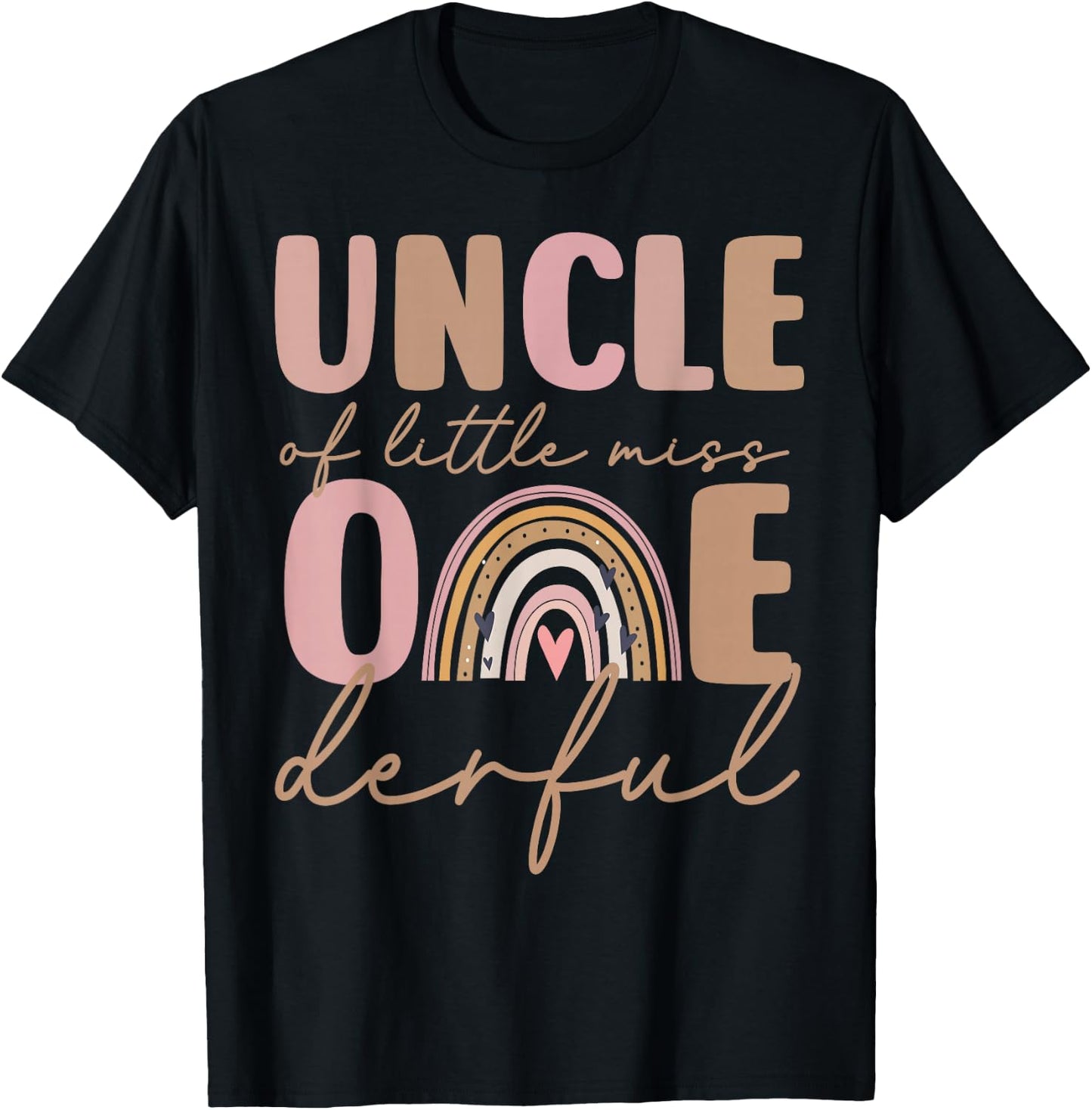 Uncle of Little Miss Onederful First Birthday Boho Rainbow T-Shirt - T-Shirt | Black