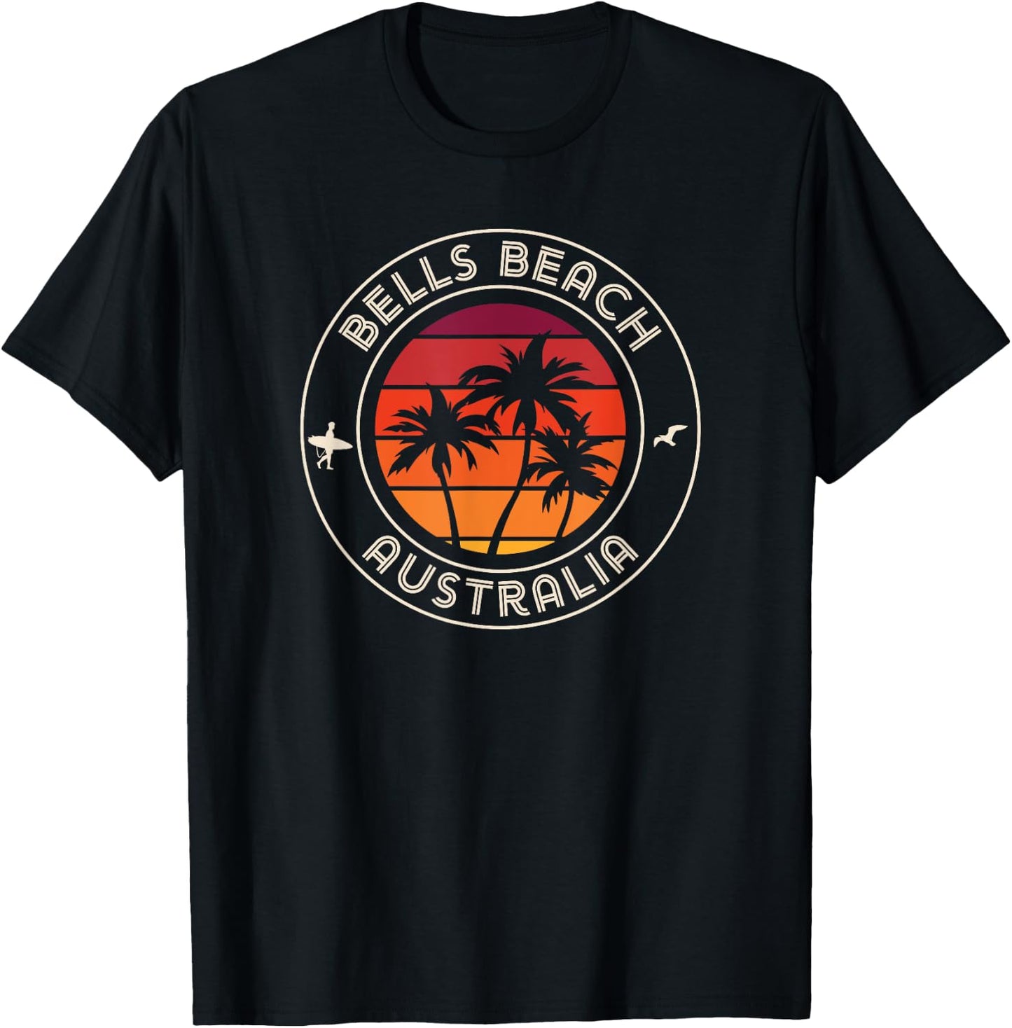 Australian Sunset Surfer and Seagull Bell's Beach T-Shirt - T-Shirt | Black