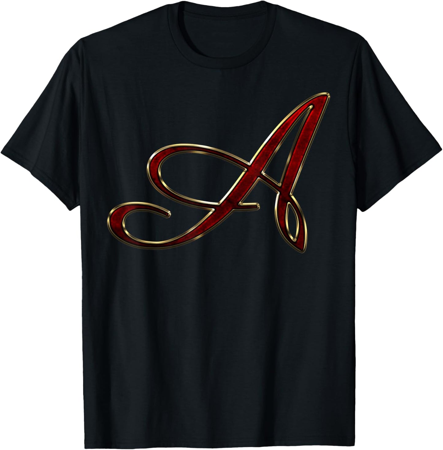 Monogram Initial Letter A Gold Red T-Shirt - T-Shirt | Black