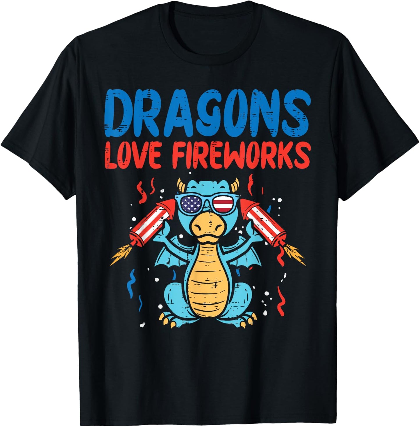Dragons Love Fireworks Funny American 4th Of July Fourth T-Shirt - T-Shirt | Black