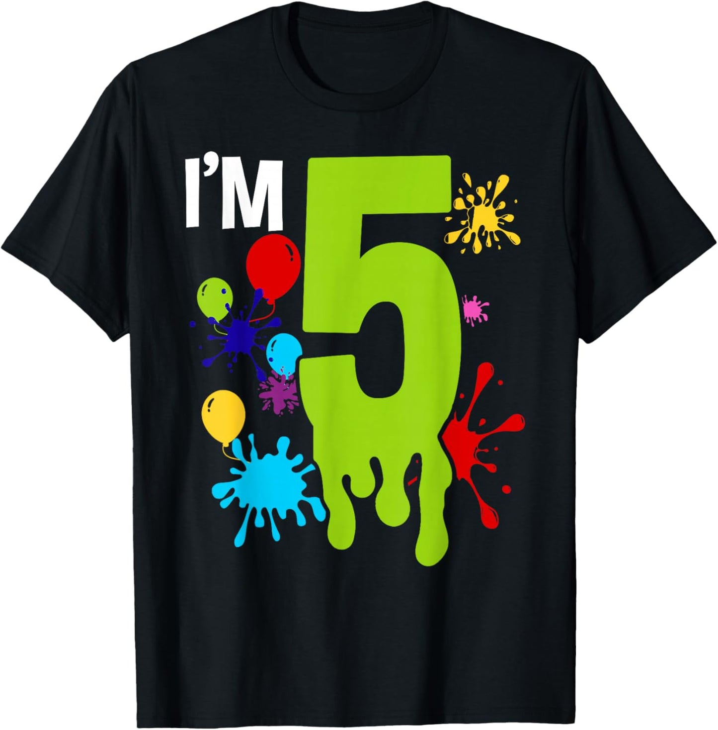 Slime 5th Birthday Party 5 Year Old Bday Party Kid T-Shirt - T-Shirt | Black