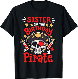 Sister Of The Birthday Pirate Party Family Matching Girls T-Shirt - T-Shirt | Black