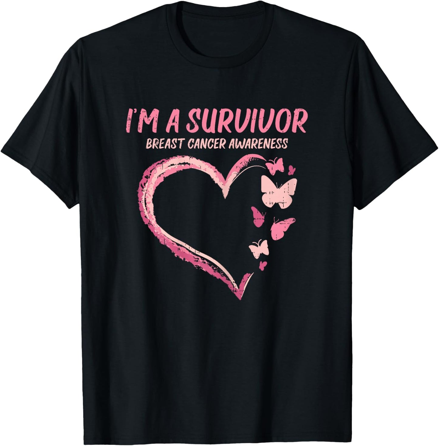 Survivor Heart Butterfly Breast Cancer Aware Support Gift T-Shirt - T-Shirt | Black