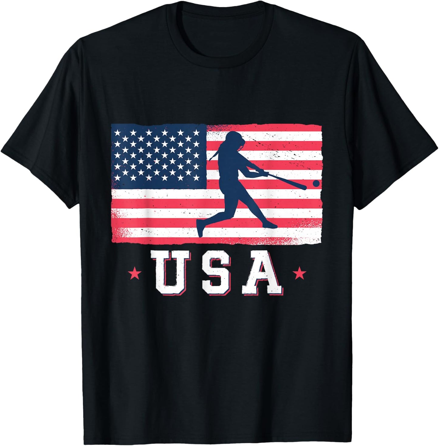 USA Flag Team Softball 4th of July T-Shirt - T-Shirt | Black