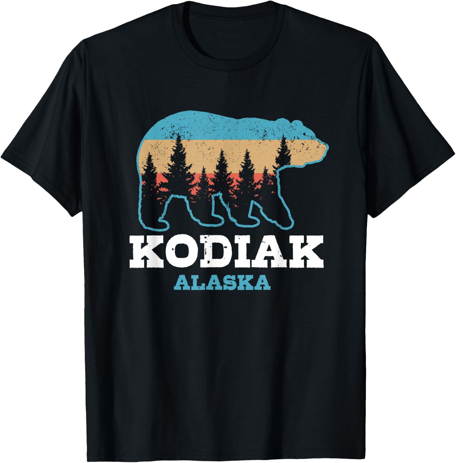 Kodiak Alaska Vintage Grizzly Bear Nature Souvenir Gift T-Shirt - T-Shirt | Black