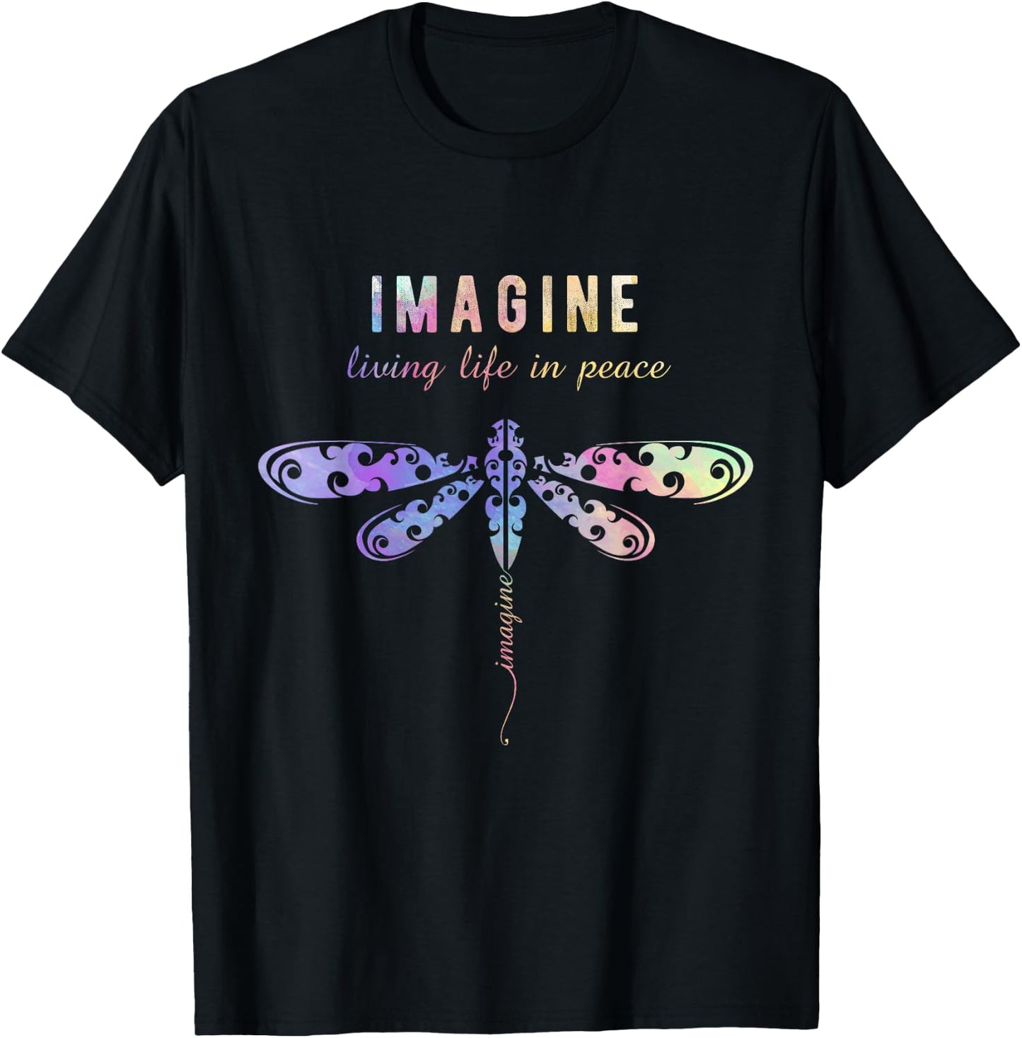 Imagine Boho Dragonfly , 60s 70s Retro Groovy Hippy Vibes T-Shirt - T-Shirt | Black